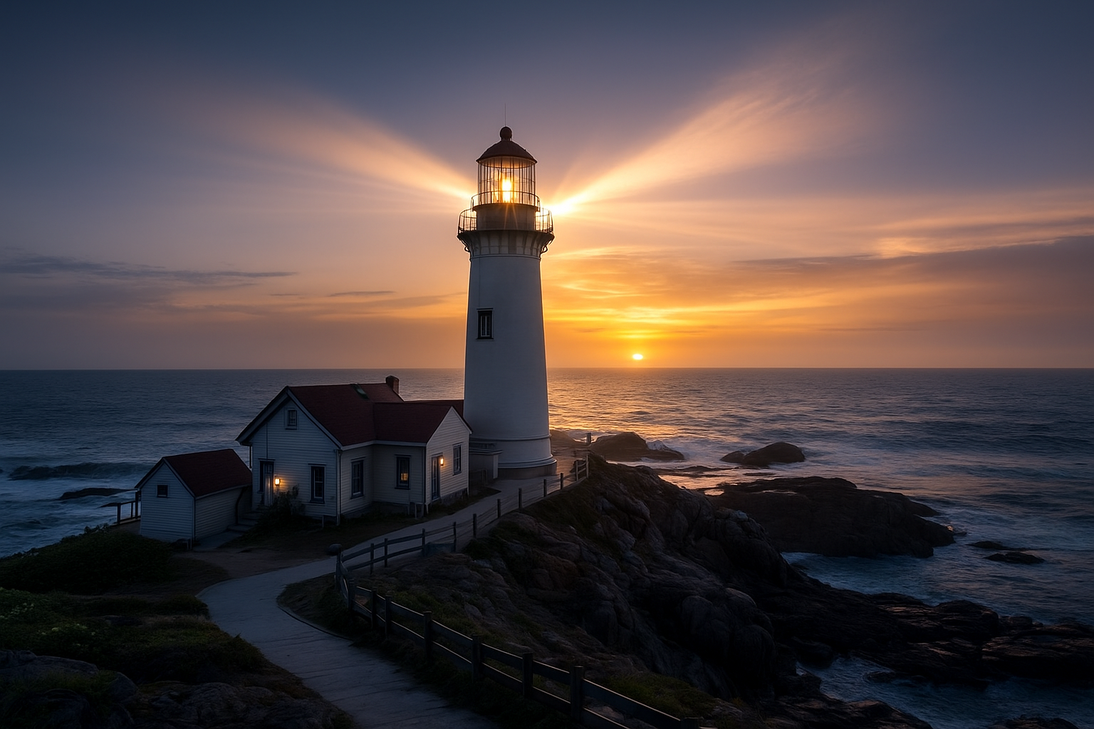 Lighthouse exterior at sunrise